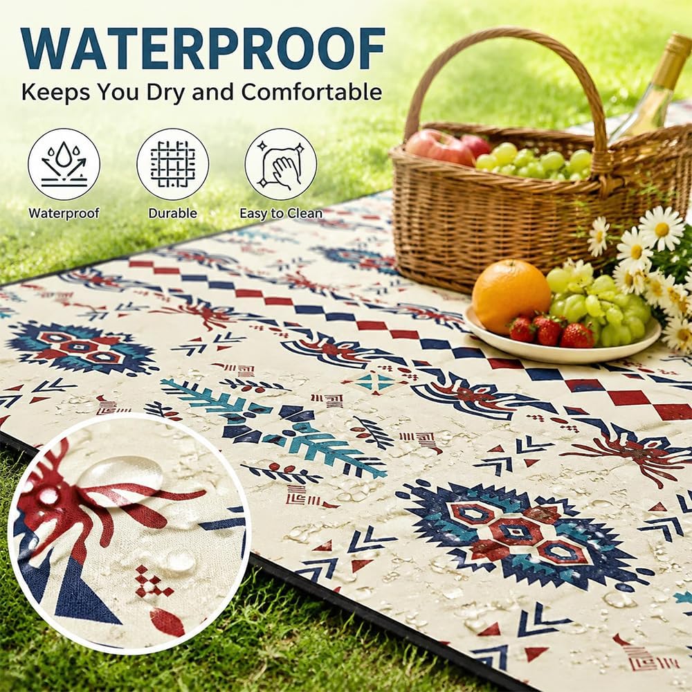 Boho Picknickdecke Wasserdicht Picknickdecke 200x200, Stranddecke Sandfrei Tragbare Waschbar, Outdoo