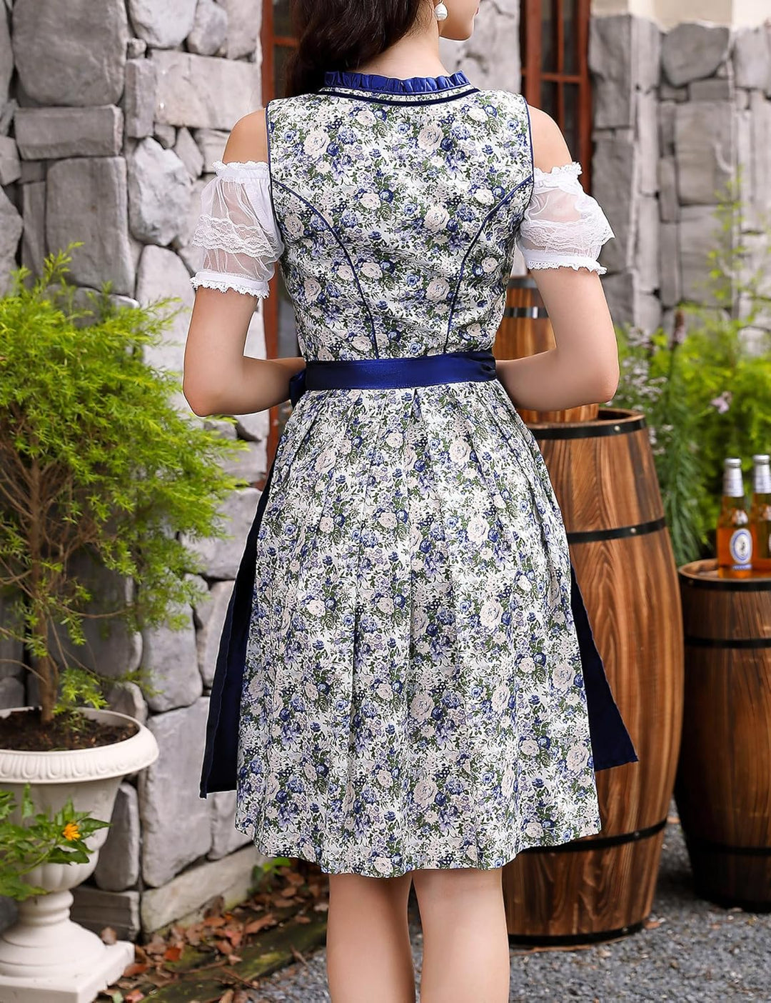Clearlove Damen Dirndl midi 3tlg.Trachtenkleid für Oktoberfest,Karneval,DREI Teilig: Kleid, Bluse, S