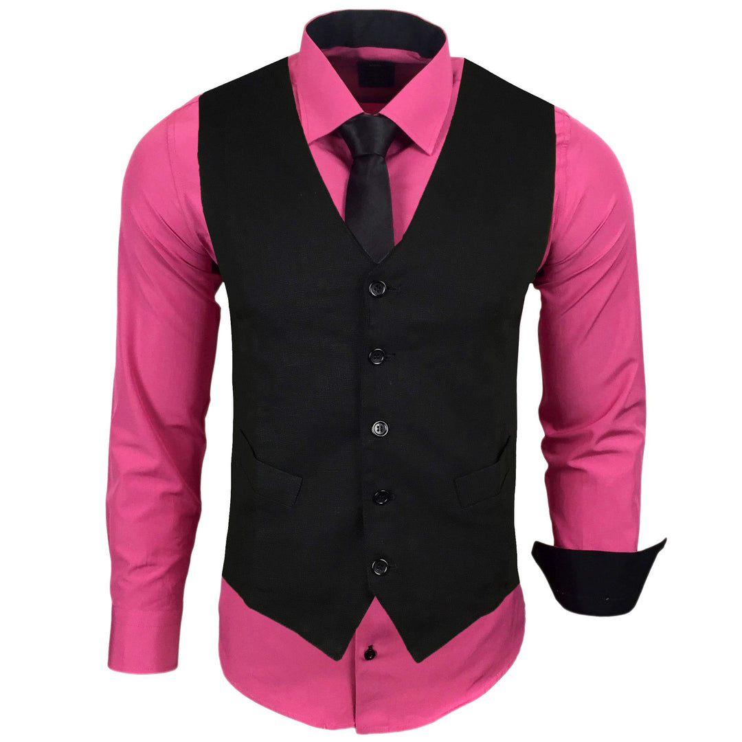 Herren Hemd mit Weste Krawatte Anzugs Sakko Business Hochzeit Freizeit Hemden Frack Herrenweste Set