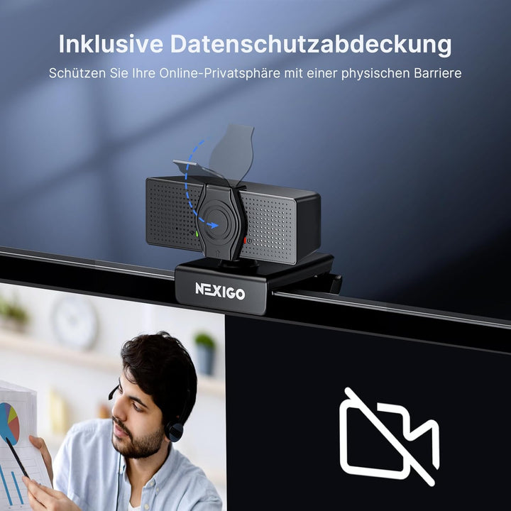 NexiGo N60 Pro 4K Webcam, Sony-Sensor, Autofokus, 1080p 60fps, Noise-Cancelling-Mikro, Sichtschutz,