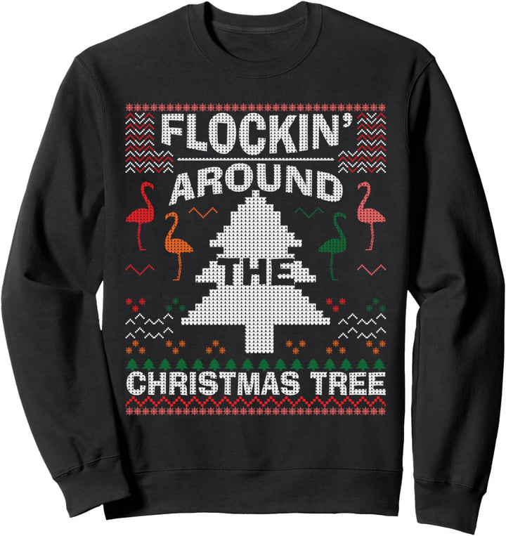 Flocking Around The Christmas Tree Flamingo Santa Claus Sweatshirt