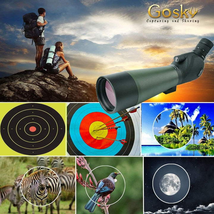 Gosky 20-60 x 80 Porroprisma Spektiv - Wasserdichtes Spektiv für Vogelbeobachtung, Zielschiessen, Bo