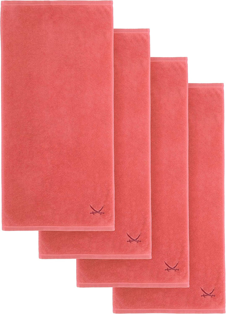 Sansibar Handtuch 4er Set 50x100 cm 100% Baumwolle mit gesticktem Säbel Logo Badtuch Coral 4er Set C