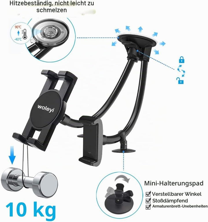 Autohalterung für Dual Handy oder Tablet, woleyi Windschutzscheibe Auto Tablet Handyhalter mit Lang