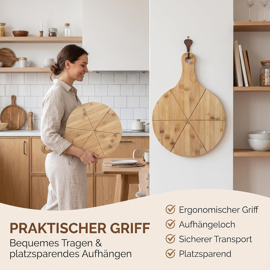 hausleben Pizzateller 33cm holz (2er-3er-4er Set) Pizzabrett gross mit Griff, Platzteller, Pizzabret