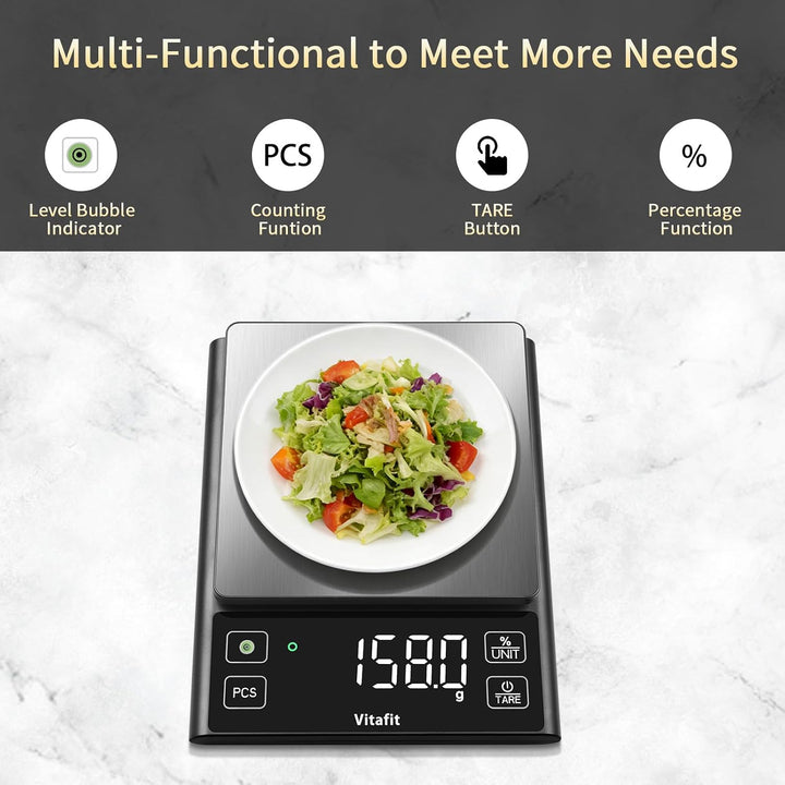 Vitafit 5kg Küchenwaage Digital, Hohe Genauigkeit 0.1g durch Unser Professionelle Fabrik Seit 2001,