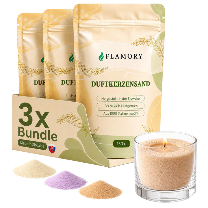 Duftkerzensand Set – mit Duft & Dochten (9 Stk.) – ohne Paraffin – aus Pflanzenwachs – einfache Anwe