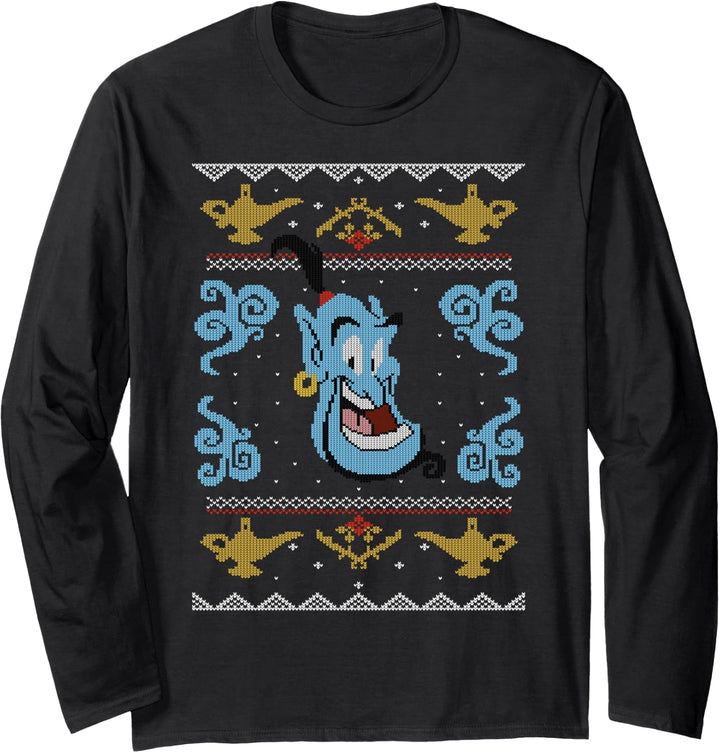 Disney Aladdin Genie Ugly Sweater Face Print Langarmshirt