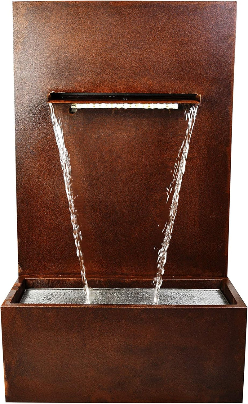 KÖHKO® Wasserfall-Brunnen mit LED-Beleuchtung Höhe 100 cm Wasserspiel aus Cortenstahl 31008 Cordoba