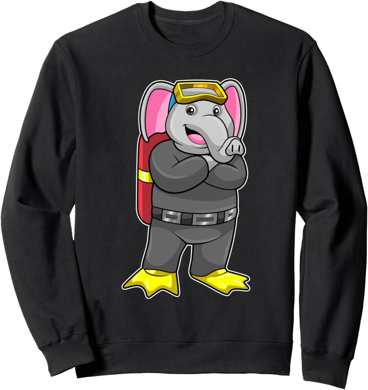 Elefant Taucher Taucherbrille Schwimmflossen Sweatshirt