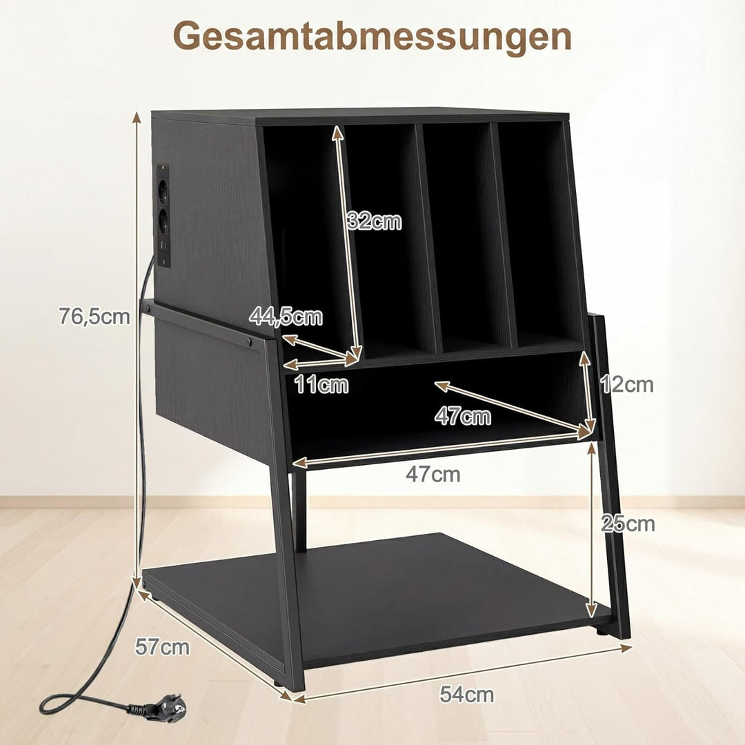 COSTWAY Plattenspielerständer, Vinyl Schallplattentisch mit integrierter Ladestation, breite Tischpl