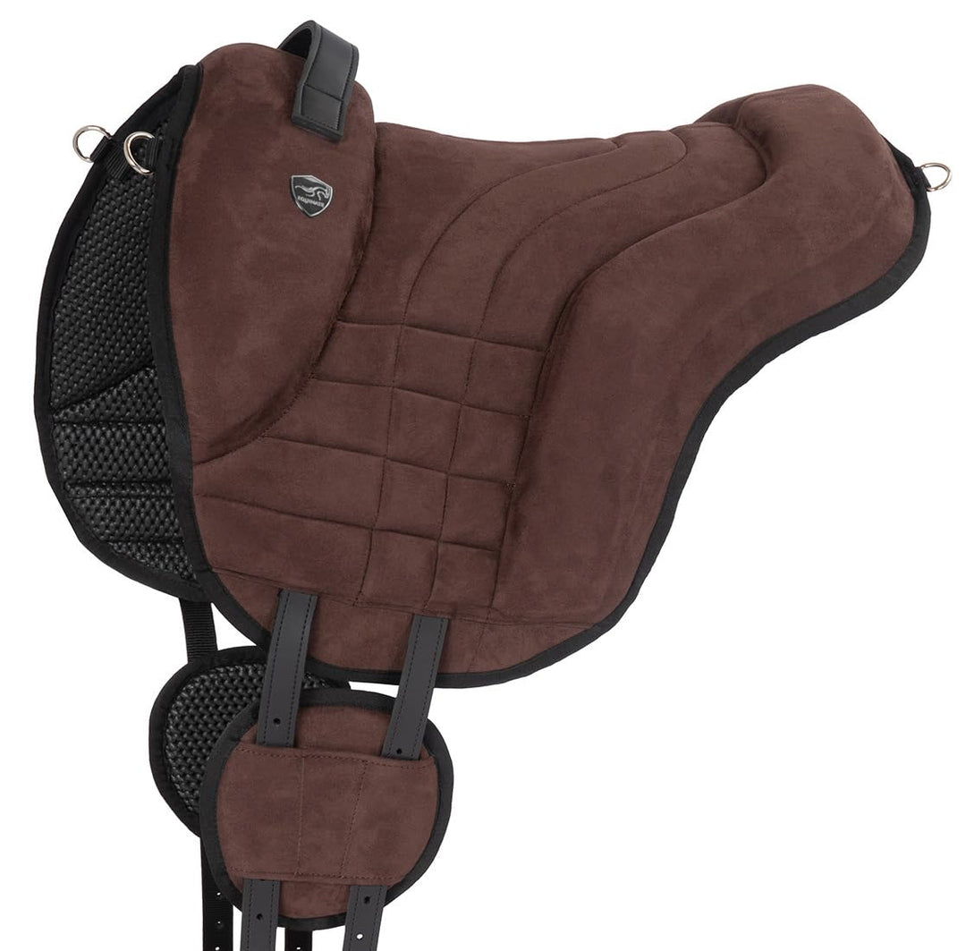 Equinate Reitpad Harper aus synthetischem Wildleder Pferd Braun - Bareback Pad mit pflegeleichter Ne