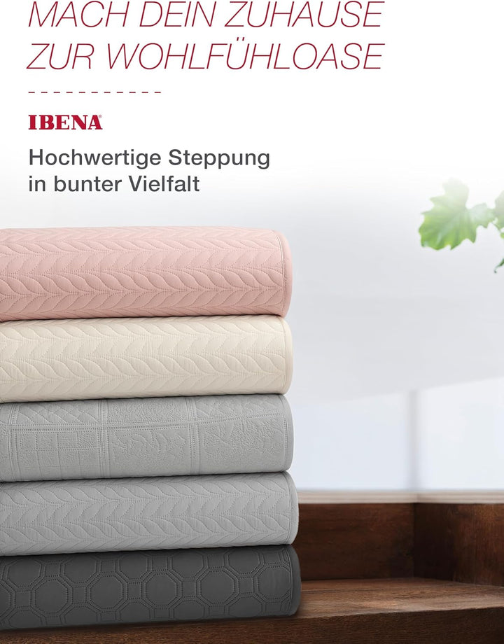 Ibena Nancy Tagesdecke 220x250 cm - modernes Muster, maschinenwaschbar, einfarbiger Bettüberwurf hel