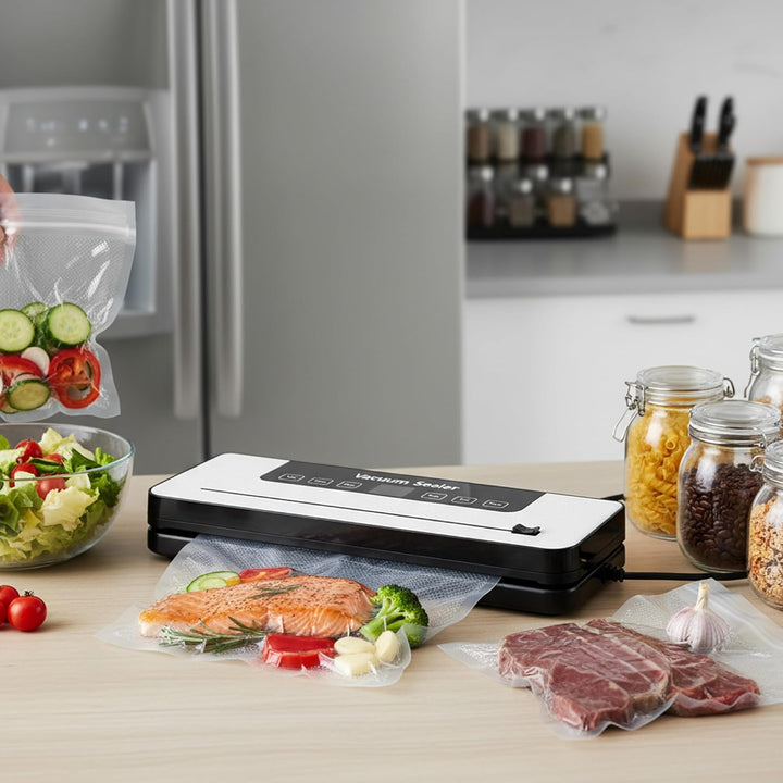 Baroni Home Automatische Vakuumiermaschine mit integriertem Schneidegerät, 30 Beutel 20 x 24 cm inkl