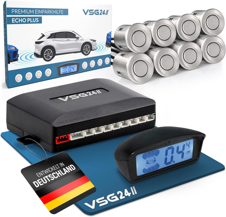 VSG24 Premium Kombi Einparkhilfe mit Display zum nachrüsten am Auto, PDC Parksensoren Vorne Hinten m