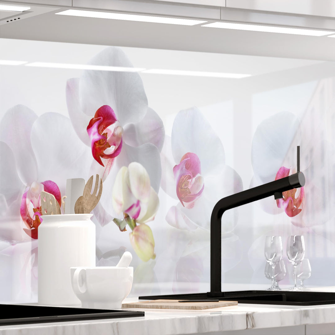 StickerProfis Küchenrückwand selbstklebend Glasoptik - ORCHIDEEN Ensemble - 1.8mm, Versteift, alle U