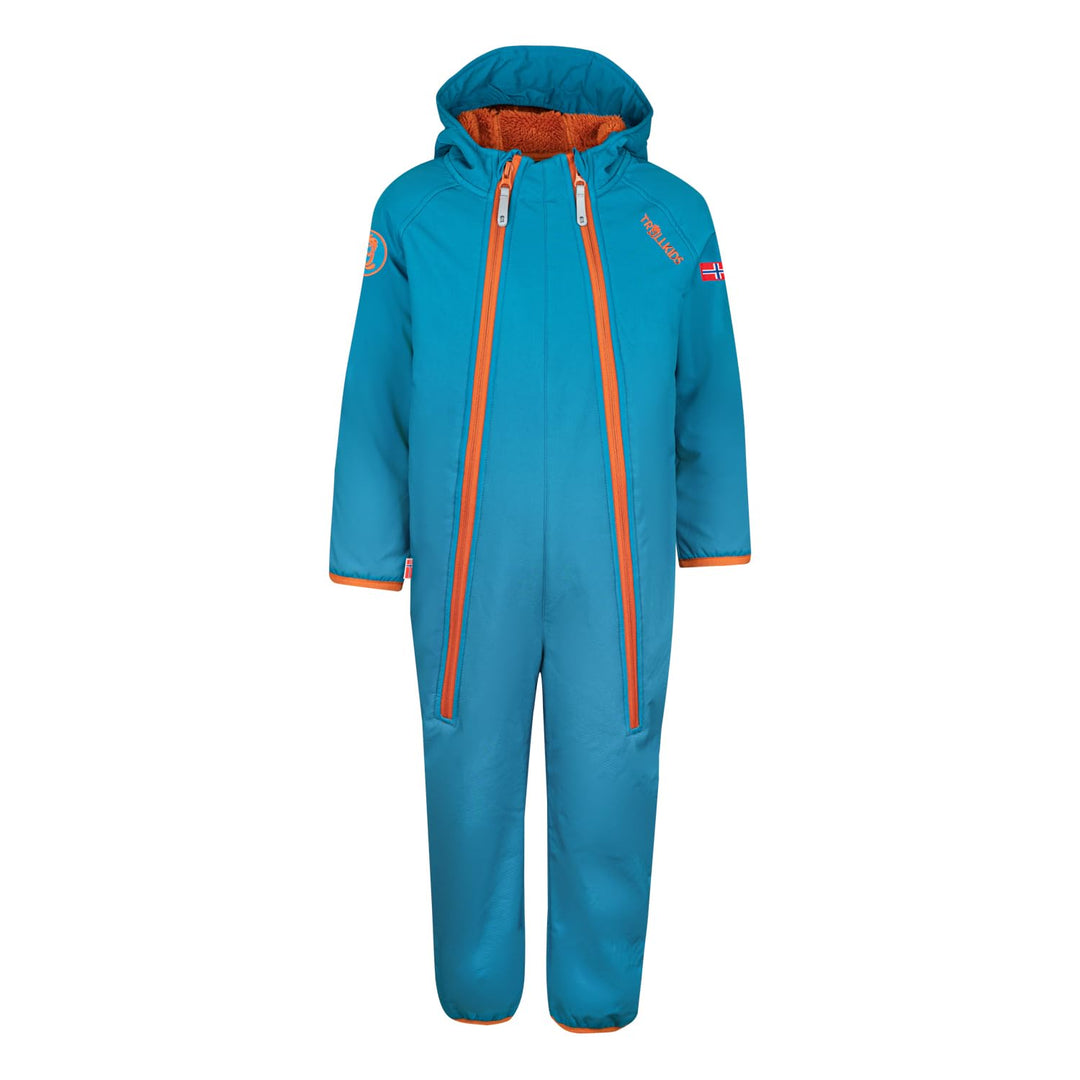 Trollkids Kinder Nordkapp Softshell Overall Einteiler, Dunkelblau/Zimt
