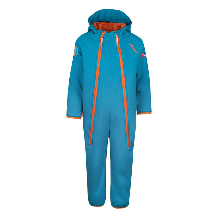 Trollkids Kinder Nordkapp Softshell Overall Einteiler, Dunkelblau/Zimt