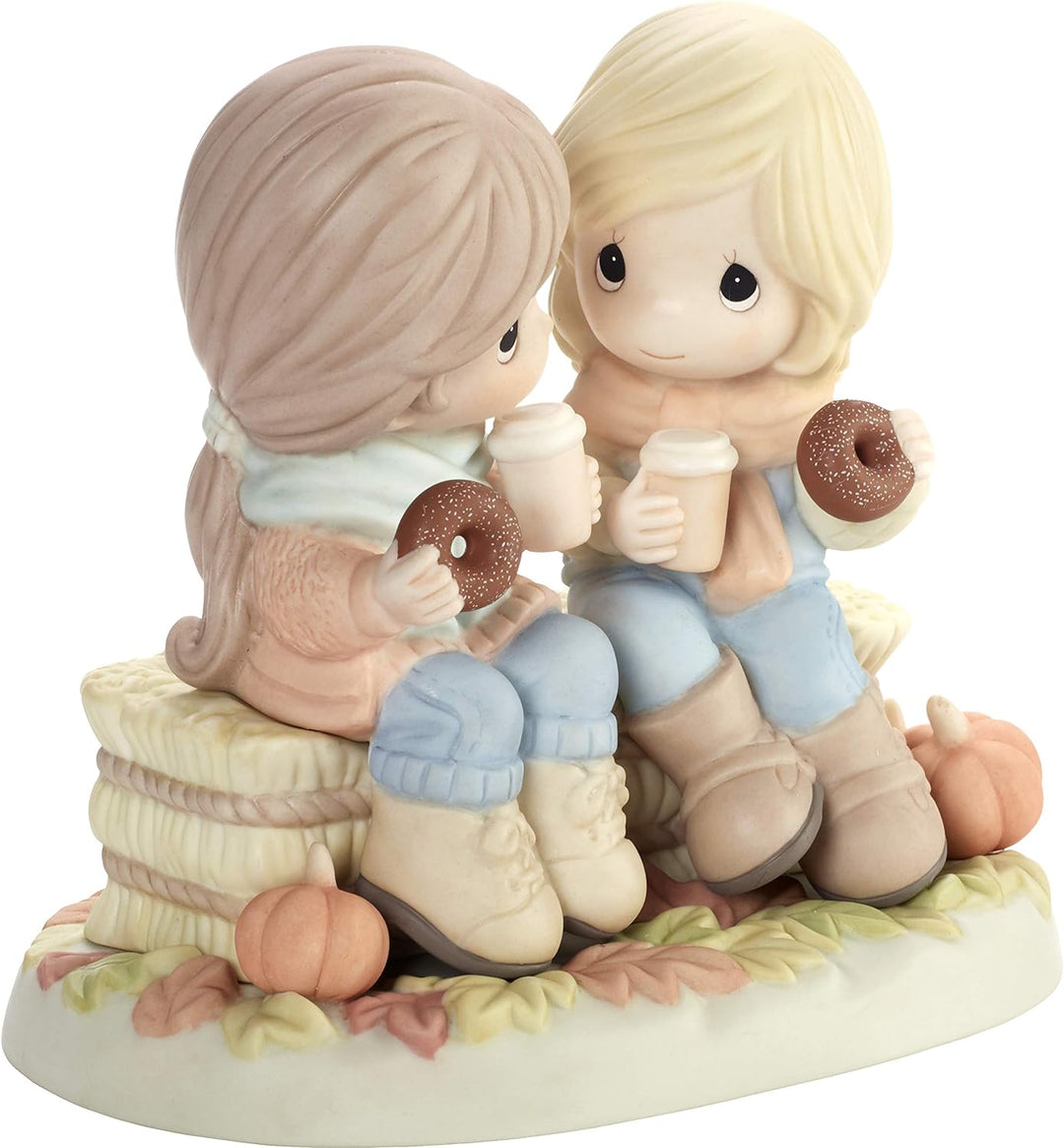 Precious Moments Girls Drinking Coffee with Donuts Autumn Figurine Figur, Mehrfarbig