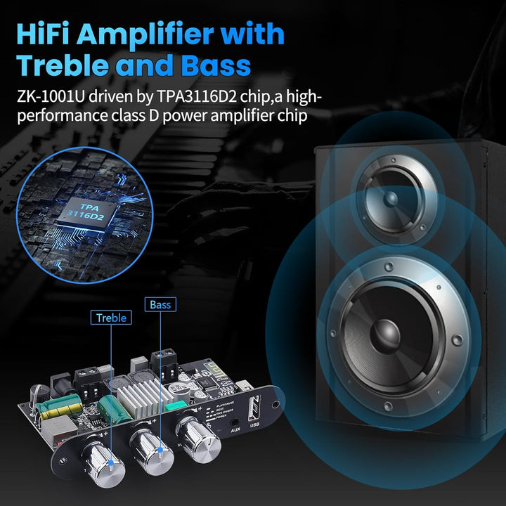 HiFi Verstärker mit Bluetooth 5.3 ZK-1001U Mono Audioverstärkers für Heim Stereoanlage 100W Stereo i