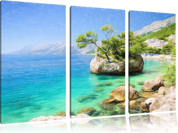 Pixxprint Dalmatia Strand in Kroatien als Leinwandbild/Grösse: 3 Teilig (120x80 cm) cm/Wandbild/Kuns