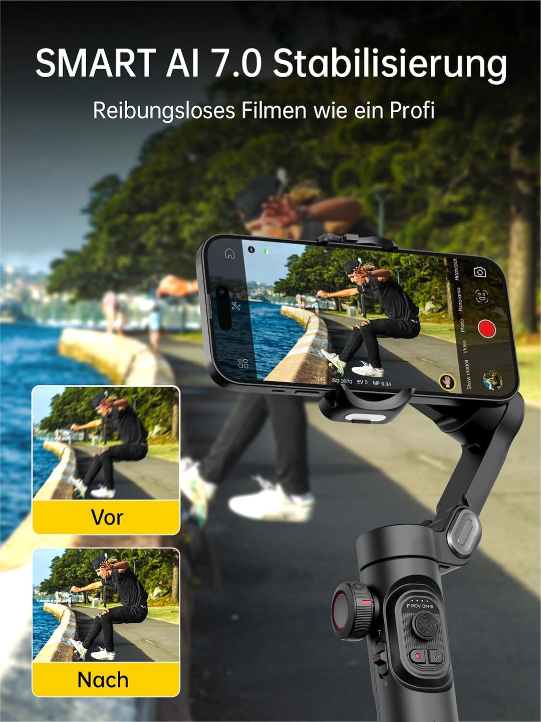 AOCHUAN Phone Gimbal Stabilizer 3-Achsen Smartphone faltbar Gimbal für iPhone Gimble mit Focus Wheel