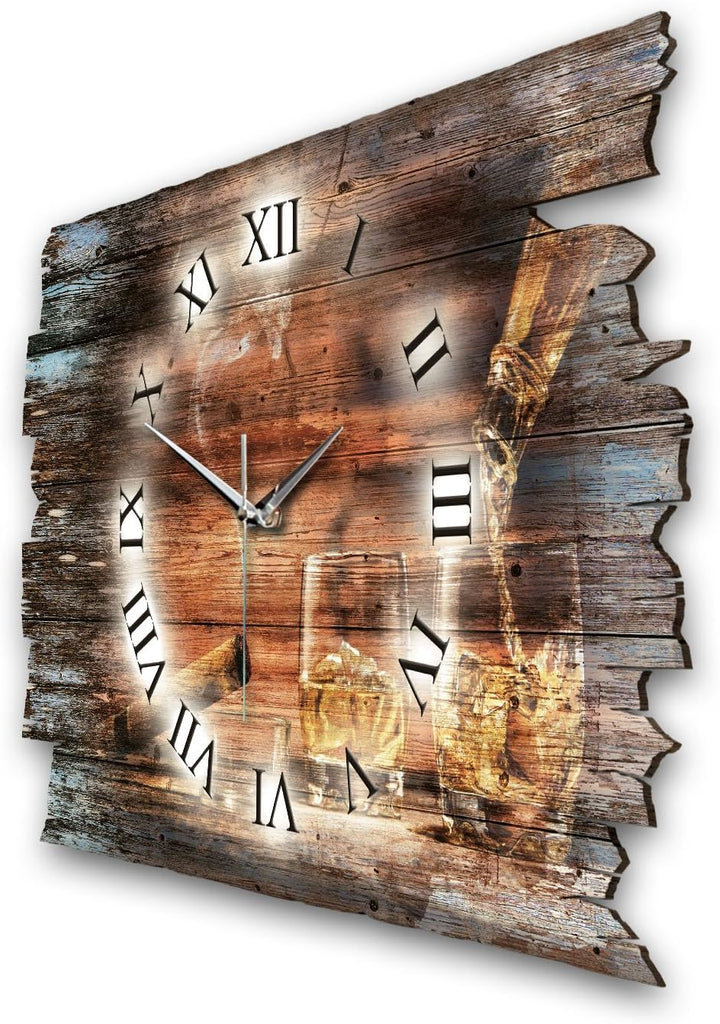 Kreative Feder Whiskey Whisky Shabby Style Designer Wanduhr Funkuhr aus Holz *Made in Germany leise