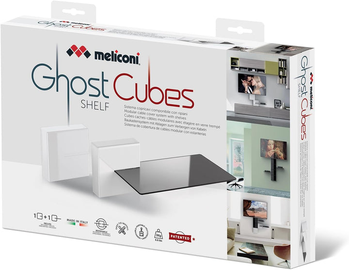 Meliconi 480522 Ghost Cubes Shelf White Stapelbare Kabelkanal mit Regalen aus Glas weiss Weiss Shelf