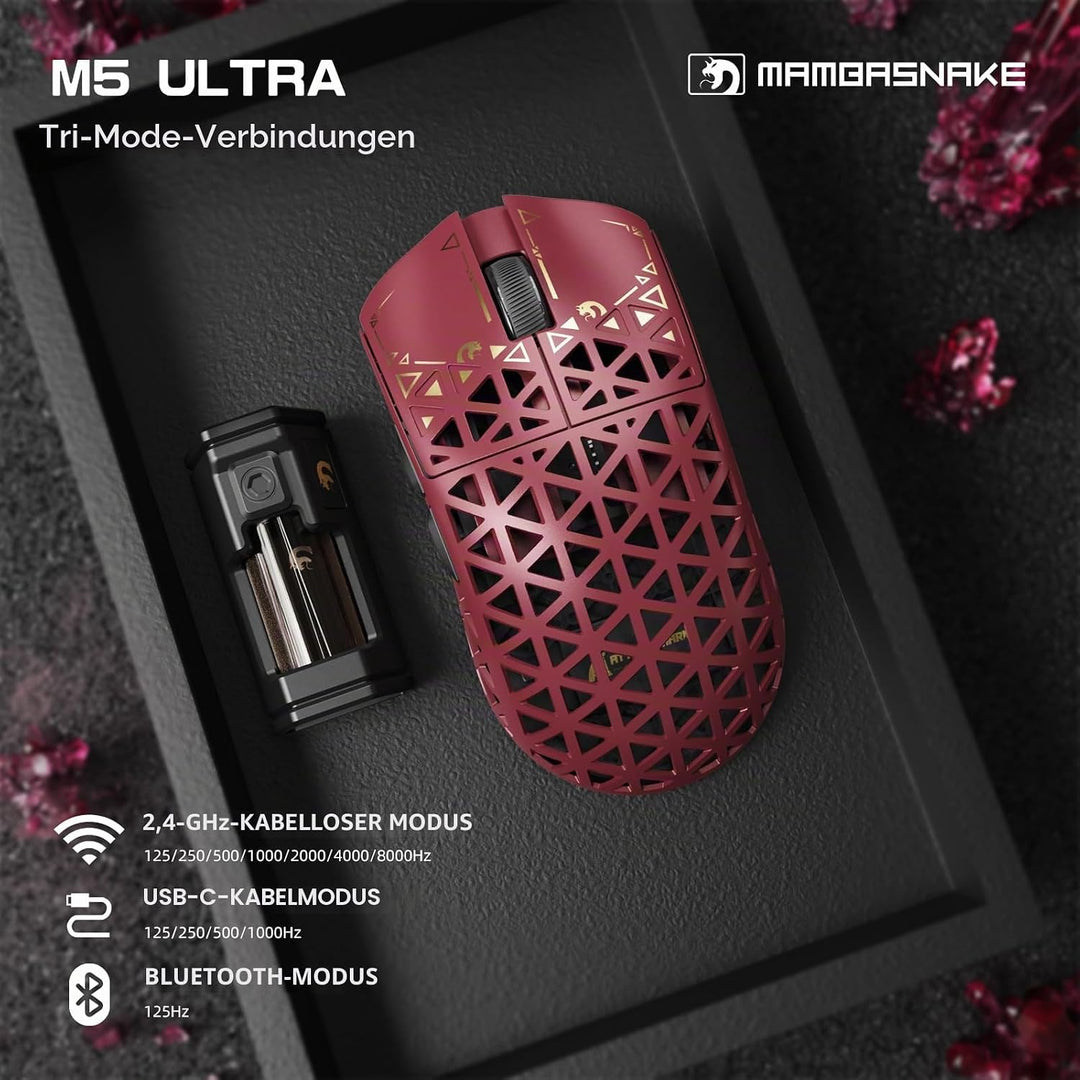 MAMBASNAKE M5 Ultra Carbon Fiber 8000Hz Kabellose Gaming-Maus mit Bis zu 42000 DPI, PAW3950MAX Senso