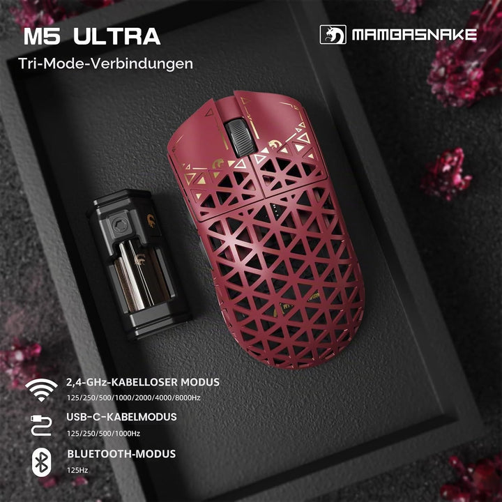 MAMBASNAKE M5 Ultra Carbon Fiber 8000Hz Kabellose Gaming-Maus mit Bis zu 42000 DPI, PAW3950MAX Senso