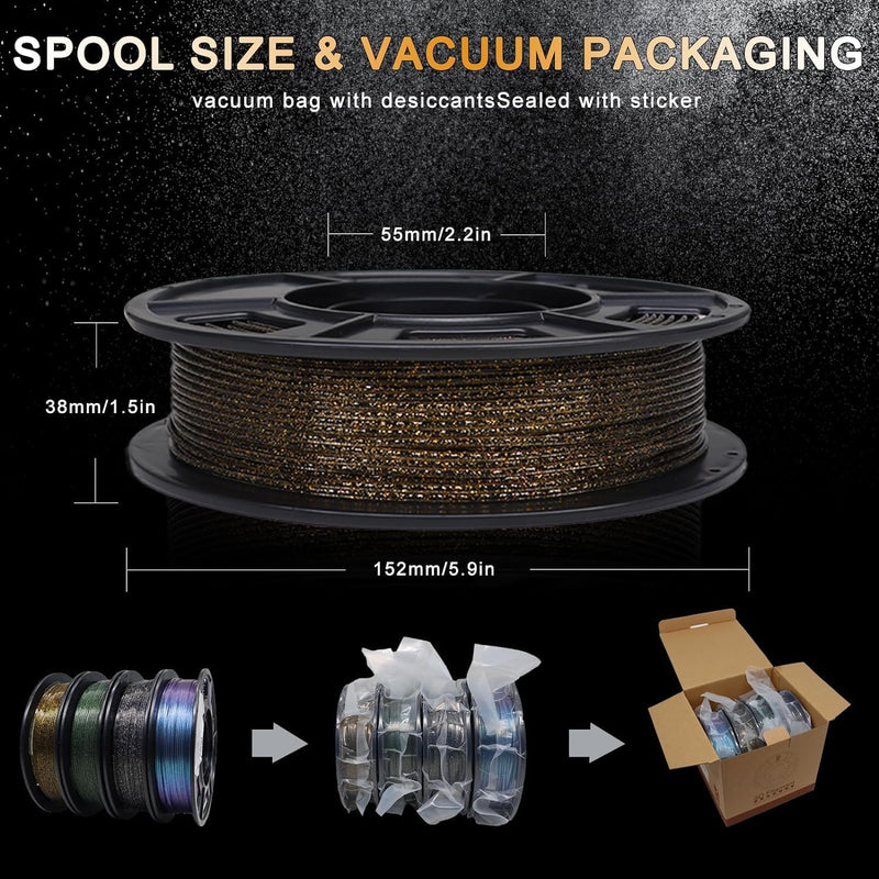 YOUSU PLA Glitter 3D Printer Filament 1.75mm,Fits Most FDM/FFF Printers,4 * 250g Pack 01 Galaxy 4X25