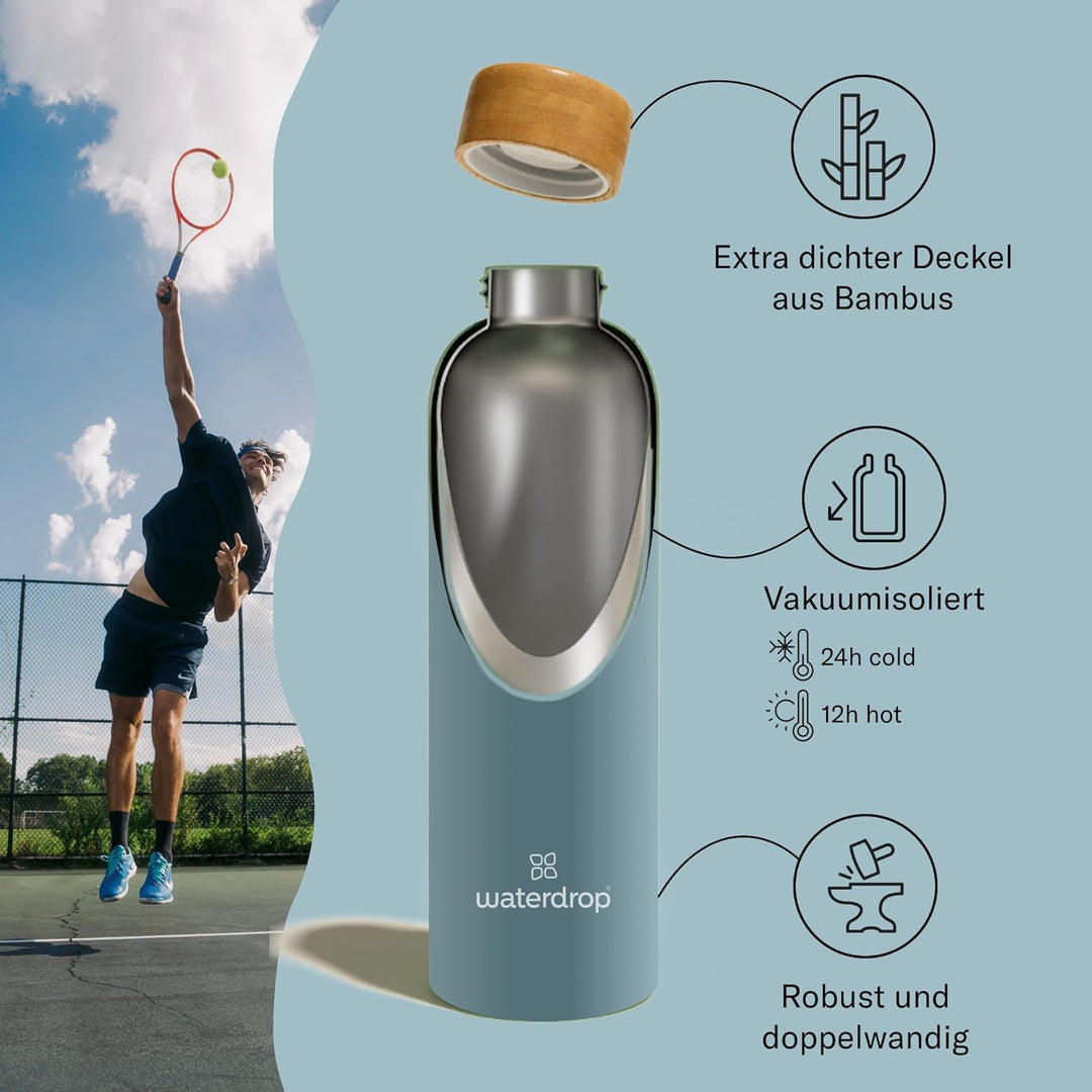 waterdrop® Steel Bottle 600ml isolierte Trinkflasche auslaufsicher | Thermosflasche 24h kalt, 12h he