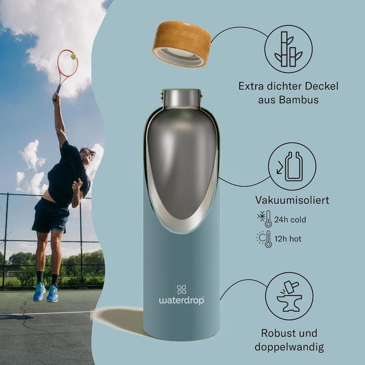 waterdrop® Steel Bottle 600ml isolierte Trinkflasche auslaufsicher | Thermosflasche 24h kalt, 12h he
