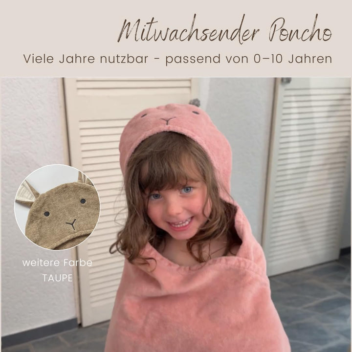 DIKOS® 2-in-1 Kapuzenhandtuch & Badeponcho Baby, Kleinkinder & Kinder Altrosa 70x140 | Ab Geburt Bab