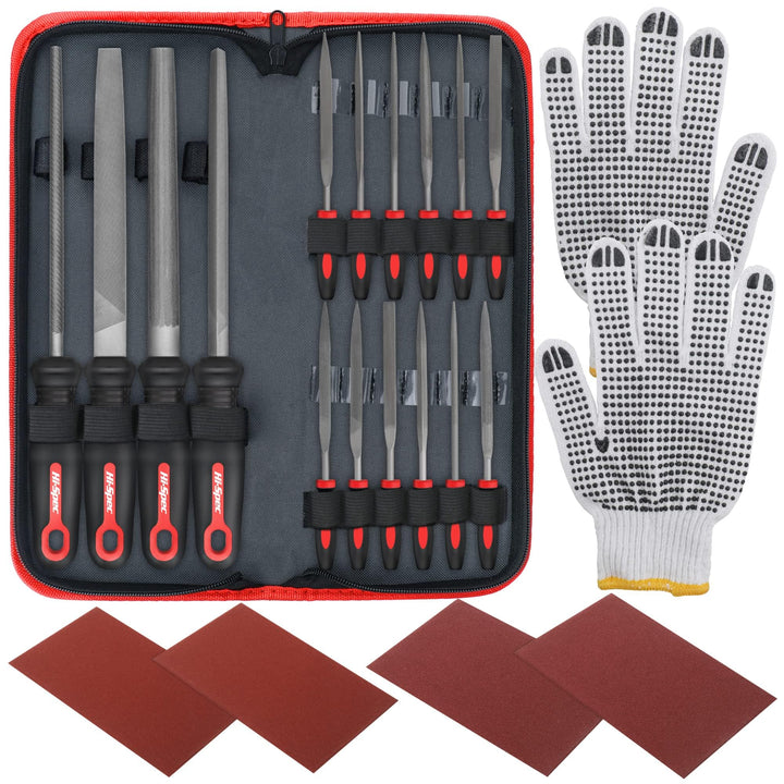 Hi-Spec Feilen Set. 16 tlg. Feilen Set mit 4 x 200mm Feile flach, halbrund, rund, dreieckig 8 x 140m