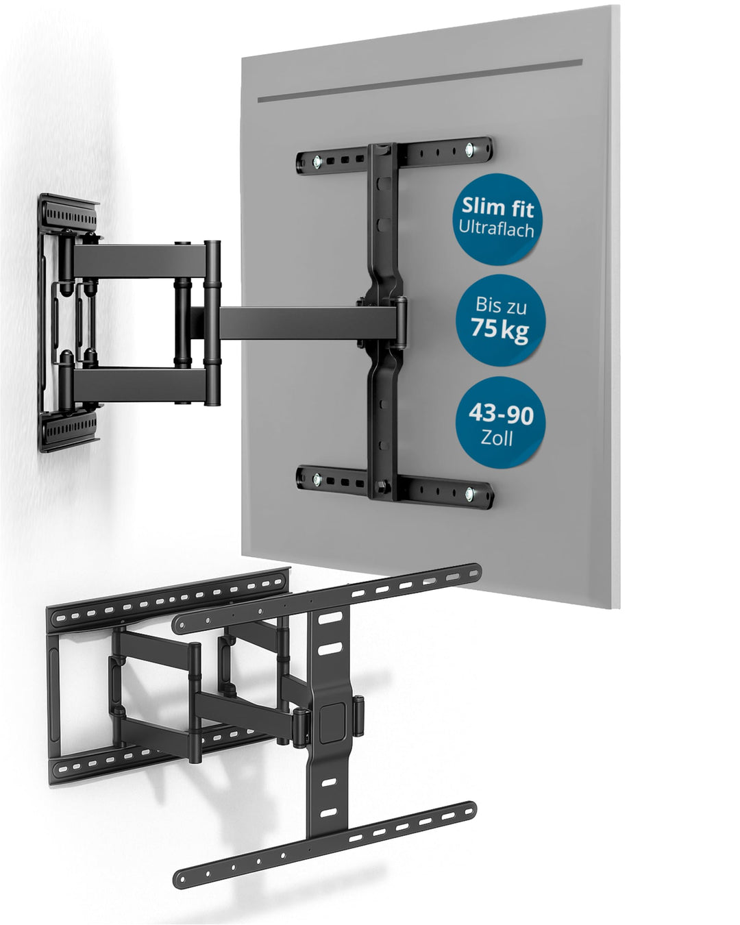 Xantron Slim Fit TV Wandhalterung Schwenkbar inkl. Zubehör - nur 27mm Wand-Abstand - 43-90 Zoll &amp; VE