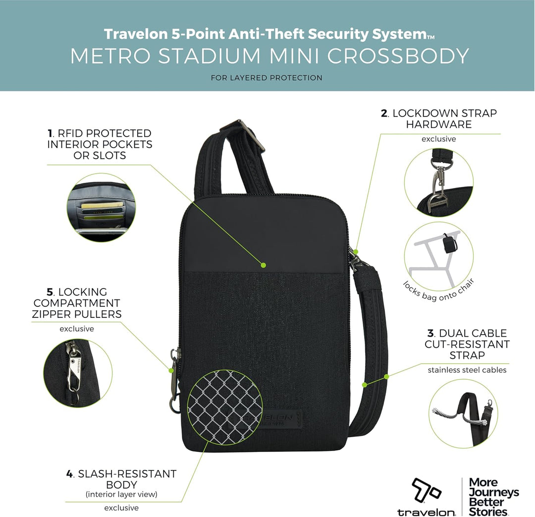 Travelon Unisex-Adult Mini Diebstahlschutz Umhängetasche Schwarz, Schwarz