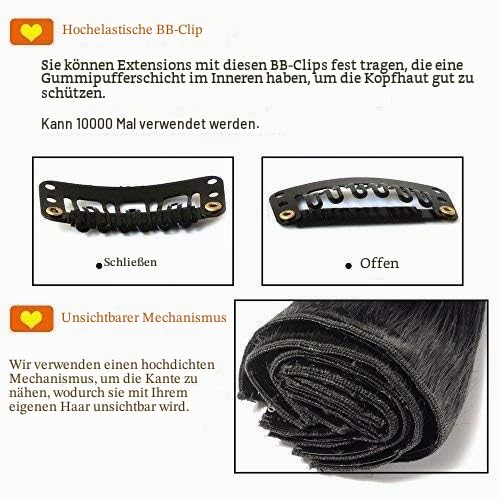 SEGO Clip in Extensions Echthaar Doppelt Tressen Haarverlängerung 8 Teilig 100% Remy Hair für Komple
