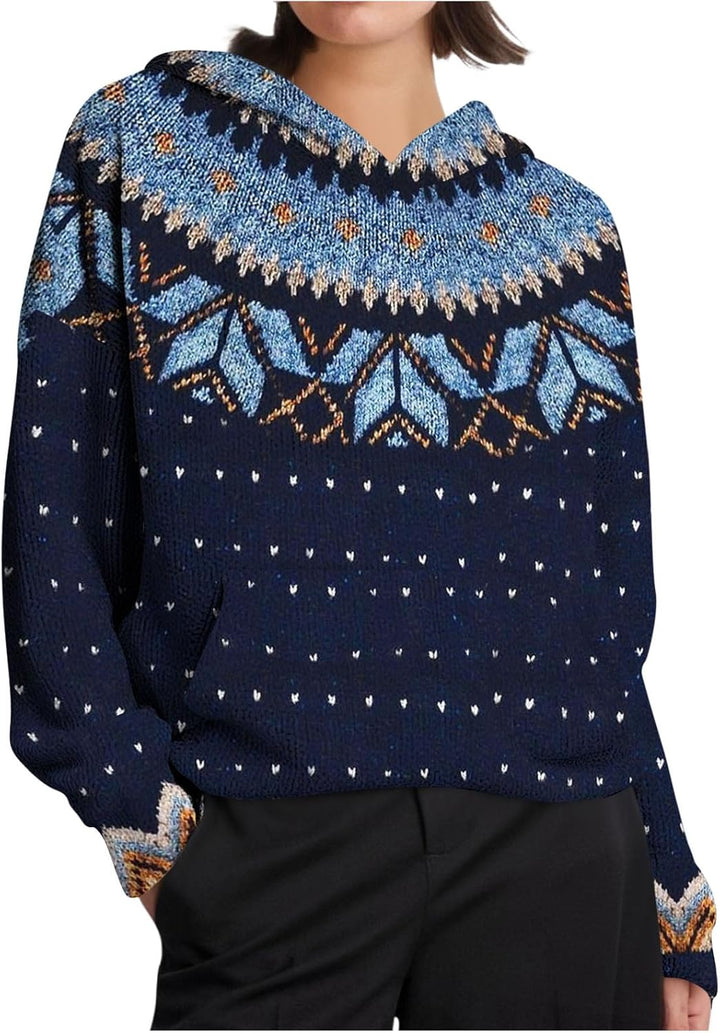 Norweger Pullover Damen Original Weihnachten Pullover Hoodie Damen Oversize Casual Rundhals Warm Swe