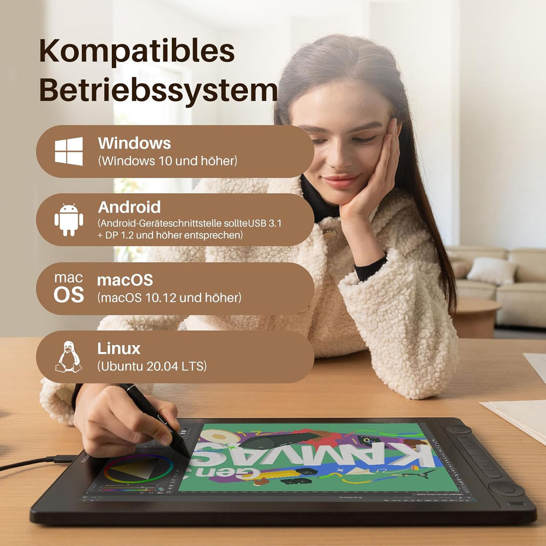 HUION Kamvas 16 Gen 3 2,5K QHD Grafiktablett mit Display, 15,8 Zoll Zeichentablett mit Entspiegeltem