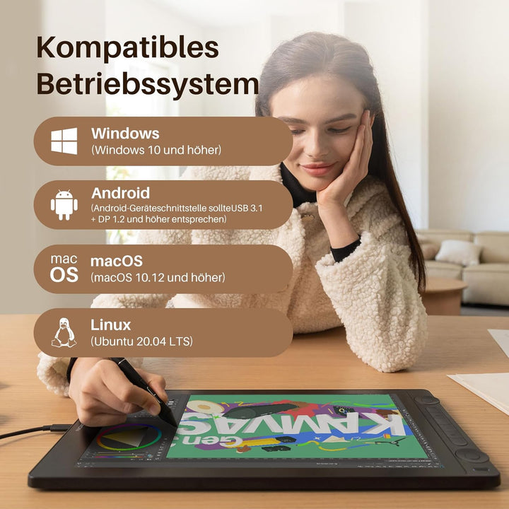 HUION Kamvas 16 Gen 3 2,5K QHD Grafiktablett mit Display, 15,8 Zoll Zeichentablett mit Entspiegeltem