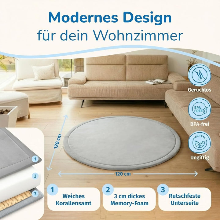 BabybeFun Krabbelmatte Baby - kuschelig weich - 3cm Dicke Spielmatte - schützt vor Stössen - Teppich