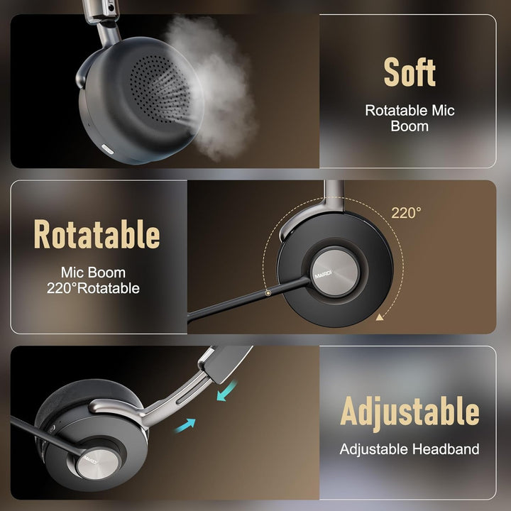 Headset mit Mikrophone Bluetooth, Hybrid Active Noise Cancelling Kabelloses Headset für PC Laptop, 3