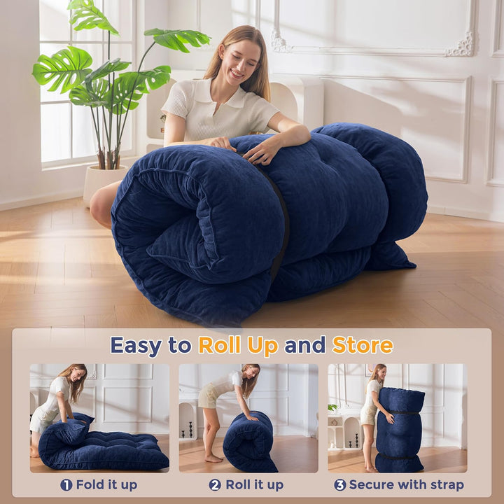 MAXYOYO Futon Matratze, Chenille-Stoff, 15cm Dick Bodenmatratze Verwendbar als Schlafsofa, Geknöpft
