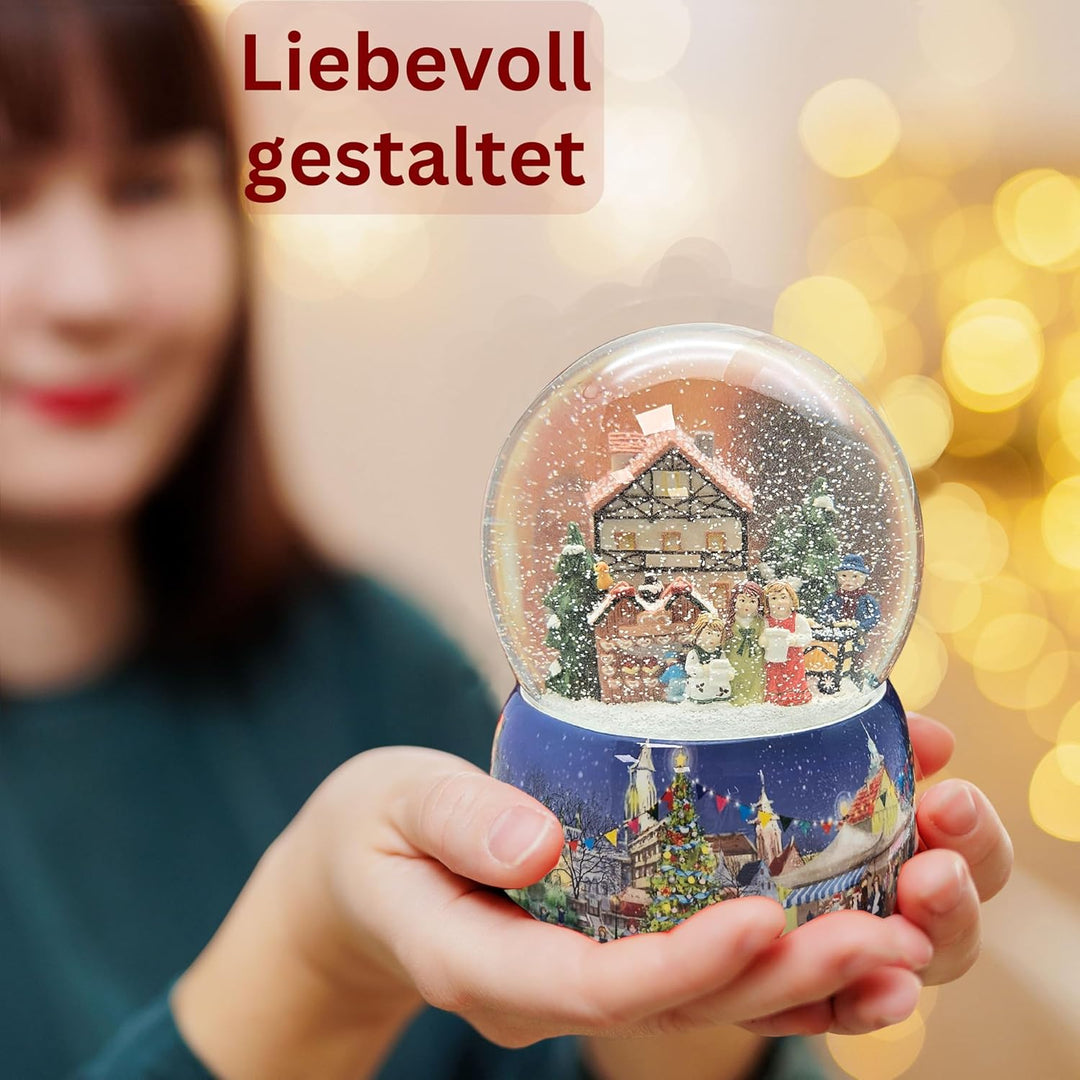 Schneekugel Weihnachten Spieluhr | Mega Schneekugel Nostalgischer Weihnachtsmarkt | mit Musik Winter