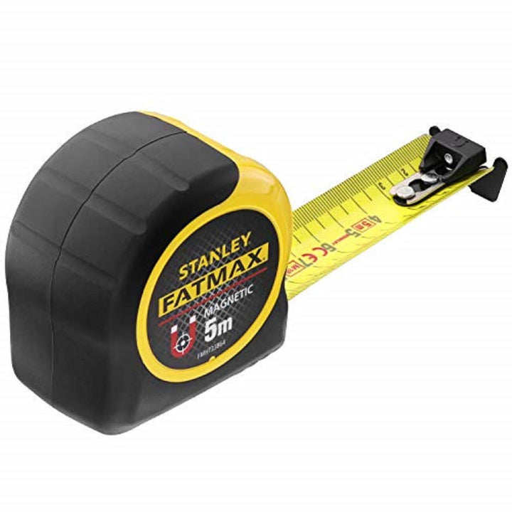 Stanley FatMax Bandmass Blade Armor, Magnethaken (5 m Länge, Feststeller, automatischer Rücklauf, Gü