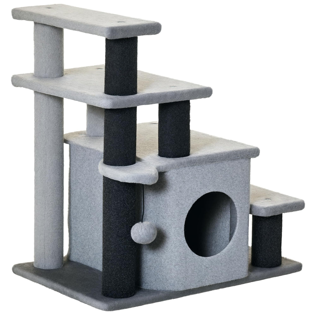 PawHut Hundetreppe 3/4 Stufen 66 cm Hoch Haustiertreppe mit Schlafhöhle, Rampe, Sipielball, Katzentr
