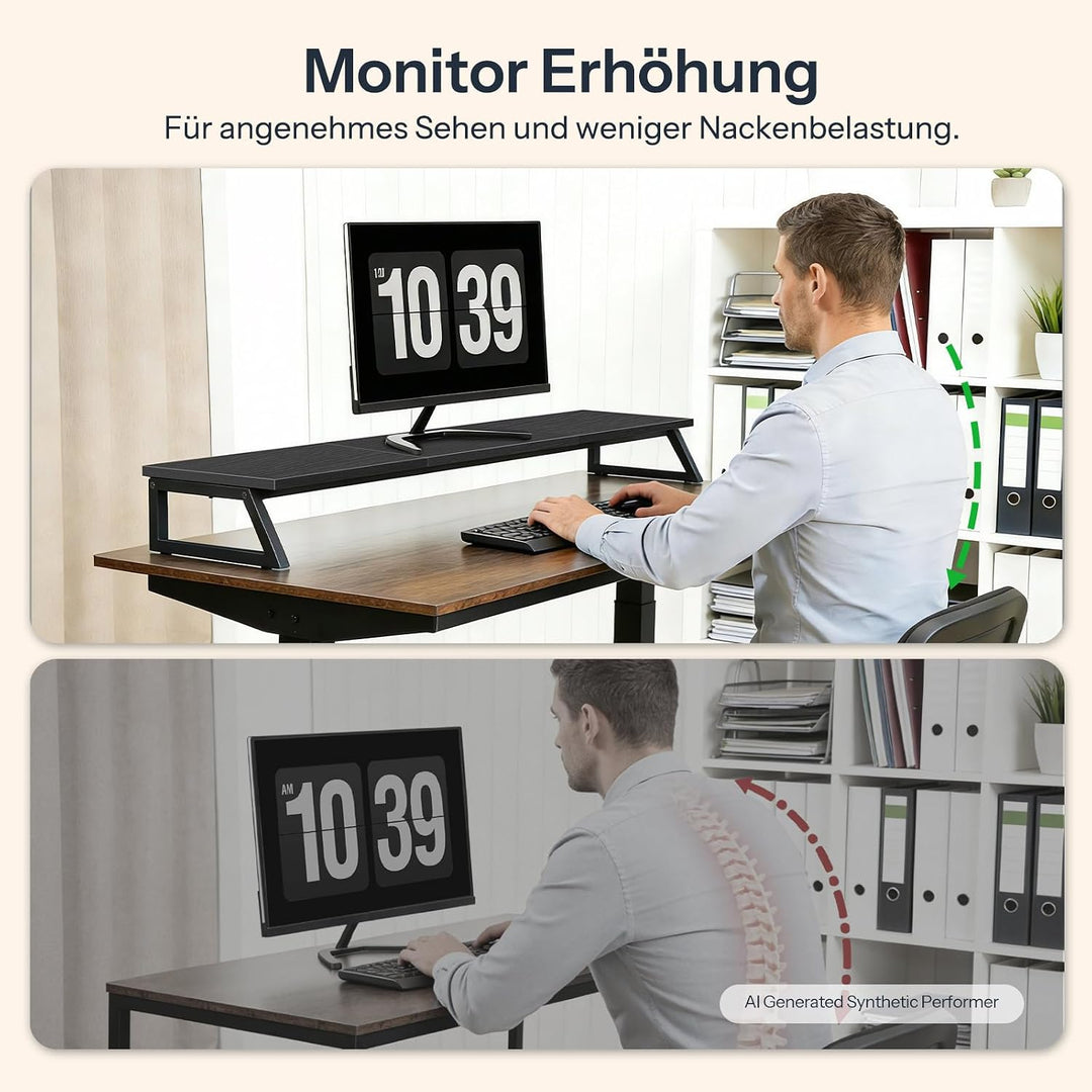 HOOBRO Monitorständer Holz für 2 Monitore, 100 x 24 x 12,5 cm, Dual Monitor Ständer, Bildschirmerhöh