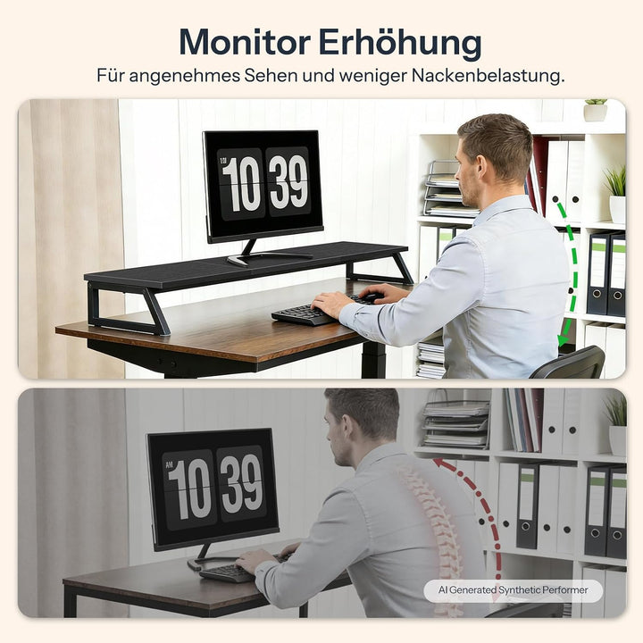 HOOBRO Monitorständer Holz für 2 Monitore, 100 x 24 x 12,5 cm, Dual Monitor Ständer, Bildschirmerhöh