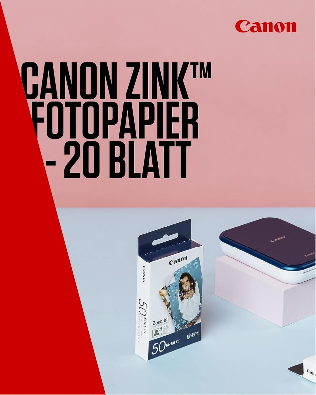 Canon Zoemini 5 x 7,5 cm ZINK Fotopapier | Packung Mit 50 Blatt | Keine Tinte, Kein Aufwand. | Perfe